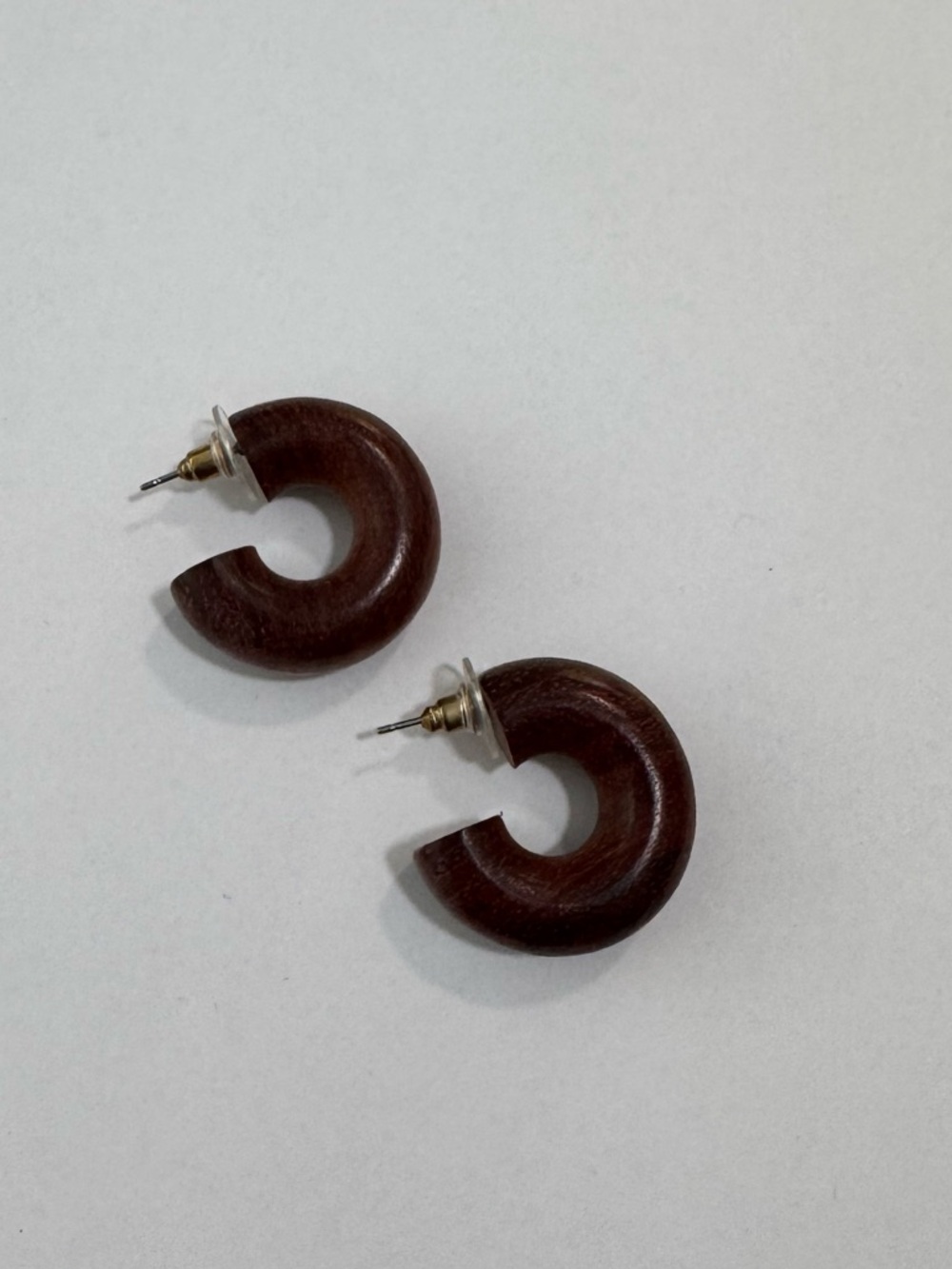 Wooden Brown Hoop Post Earrings